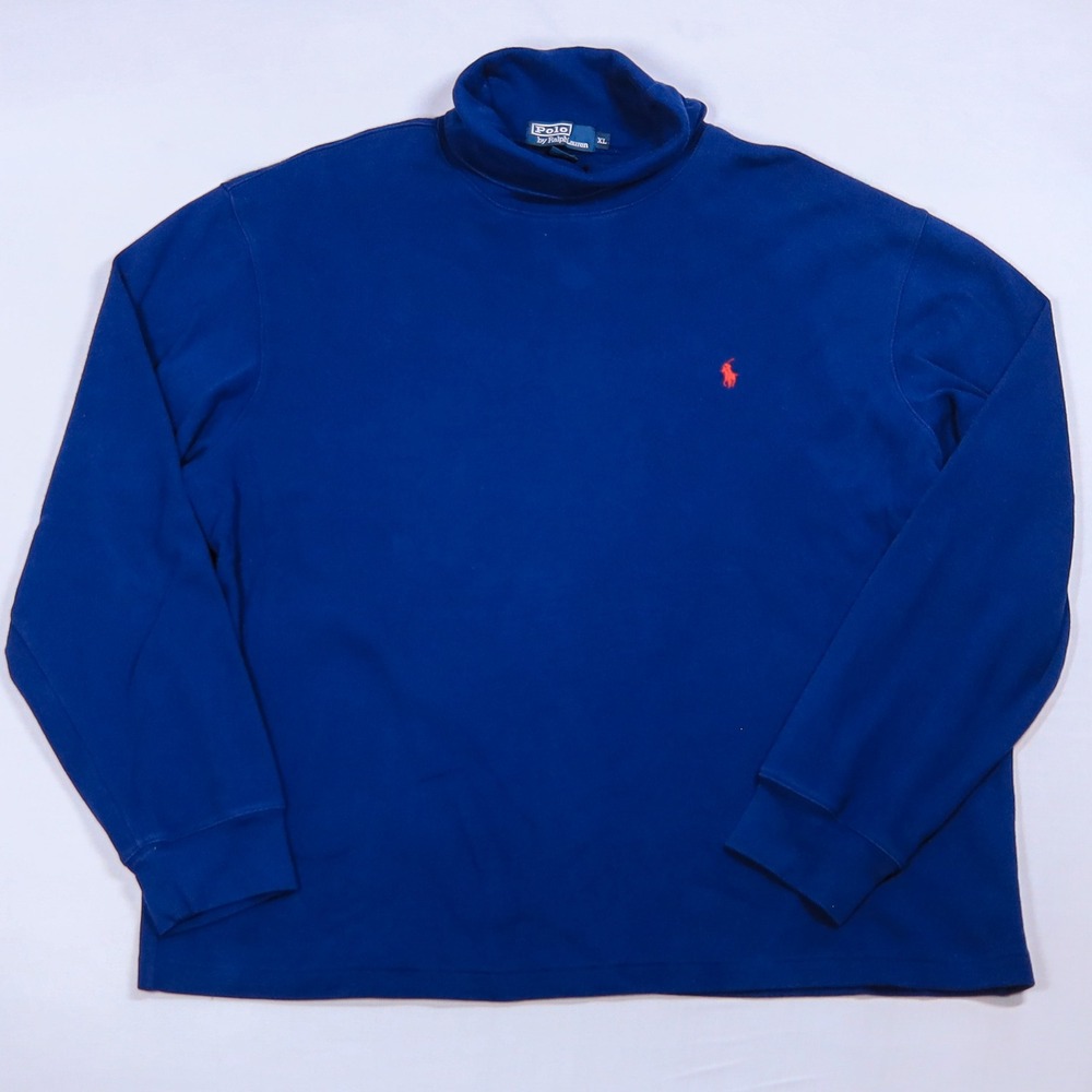 Polo Ralph Lauren Turtleneck Men XL Blue Cotton Long Sleeve Pony Logo Pullover